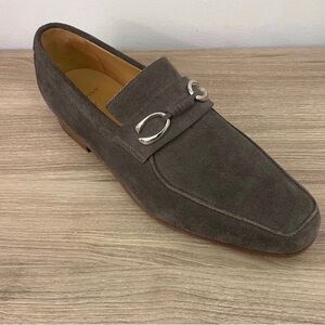 Corthay Mens Cannes Grey/Brown Suede Loafer Shoes silver finis double C logo 8.5